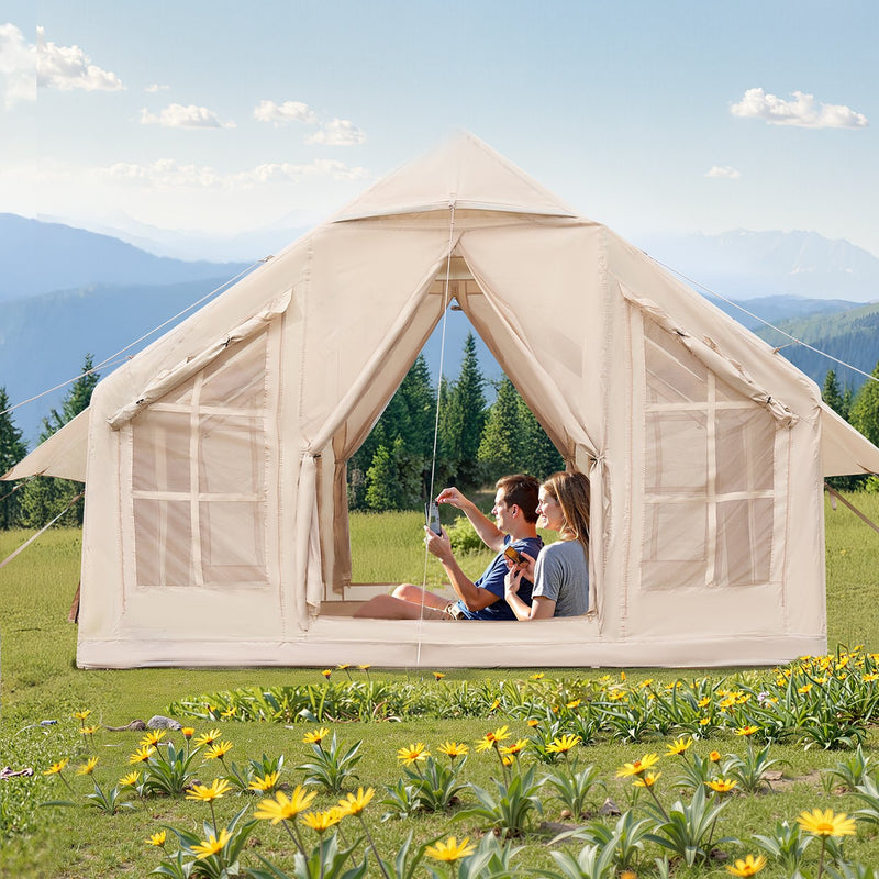 VEVOR piepūšamā telts kempingam 4–6 personām, glampinga telts ar pumpi, viegli uzstādāma