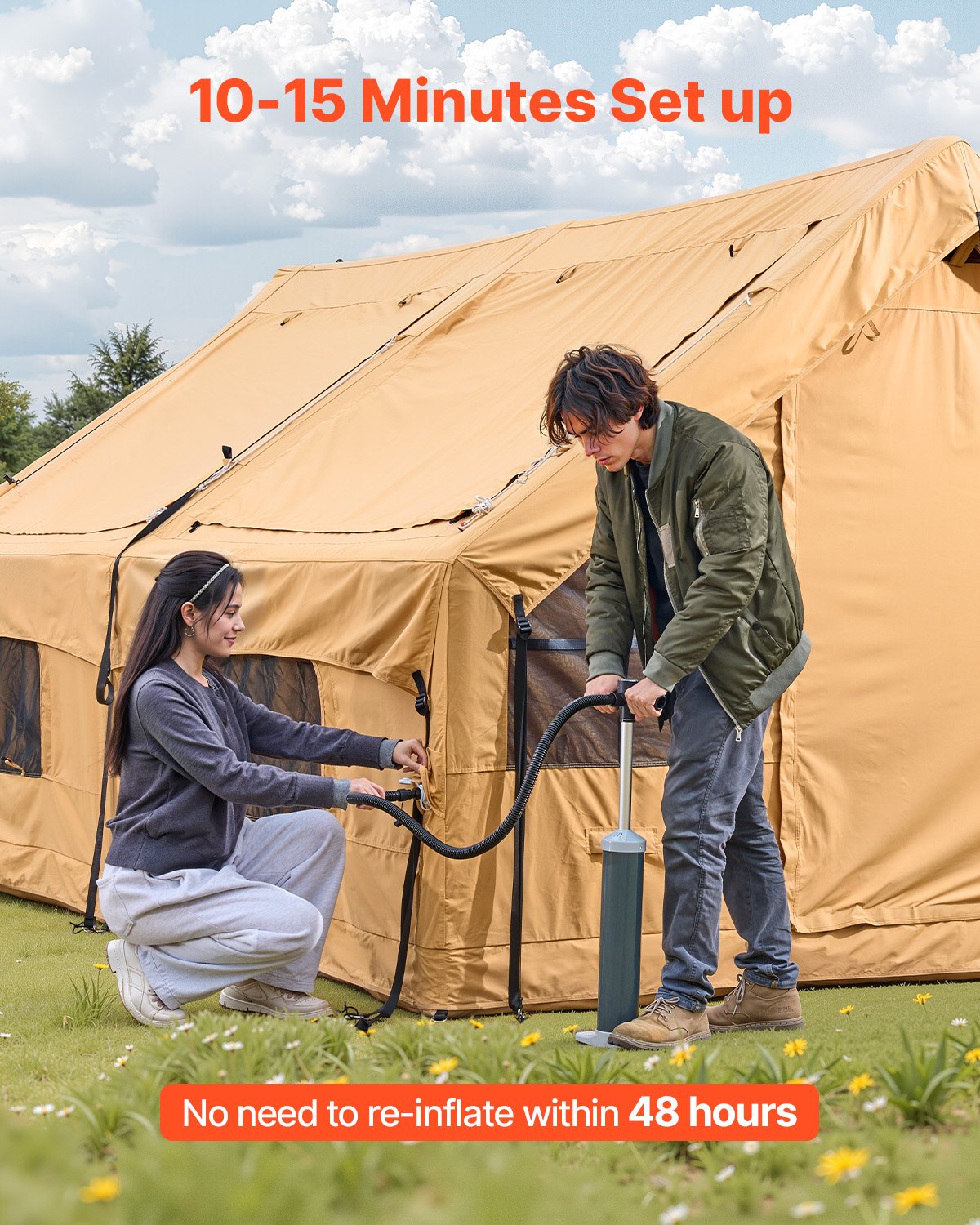 VEVOR piepūšamā telts kempingam 5-8 personām, glampinga telts ar pumpi, viegli uzstādāma