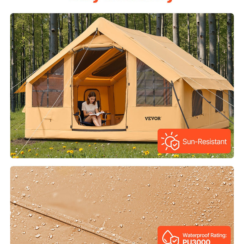 VEVOR piepūšamā telts kempingam 5–8 personām, glampinga telts ar pumpi, viegli uzstādāma
