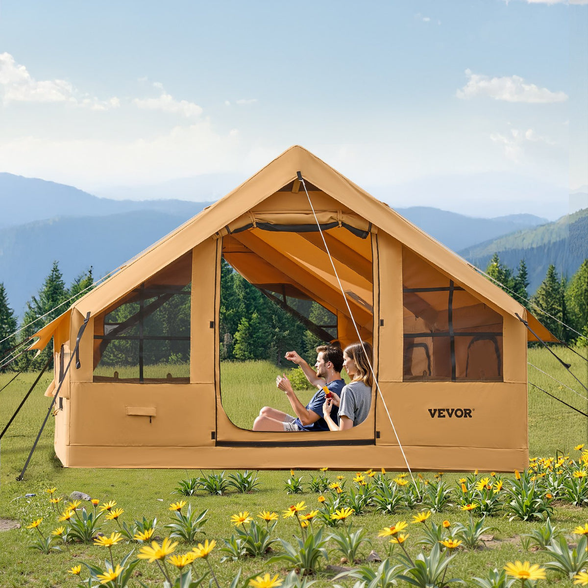 VEVOR piepūšamā telts kempingam 5-8 personām, glampinga telts ar pumpi, viegli uzstādāma