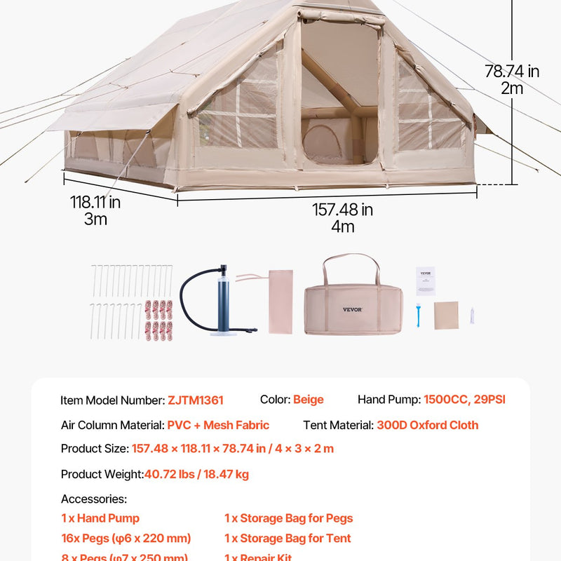 VEVOR piepūšamā glampinga telts 5–8 personām ar pumpi