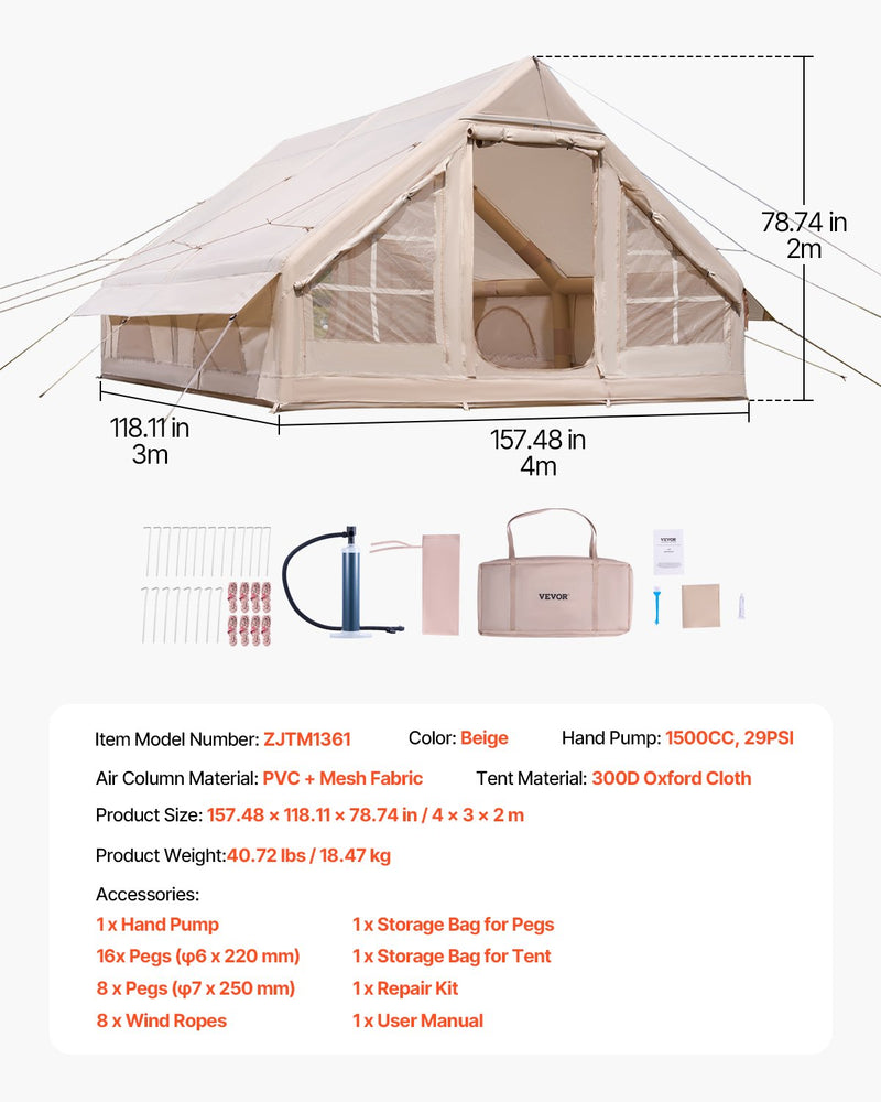 VEVOR piepūšamā glampinga telts 5–8 personām ar pumpi