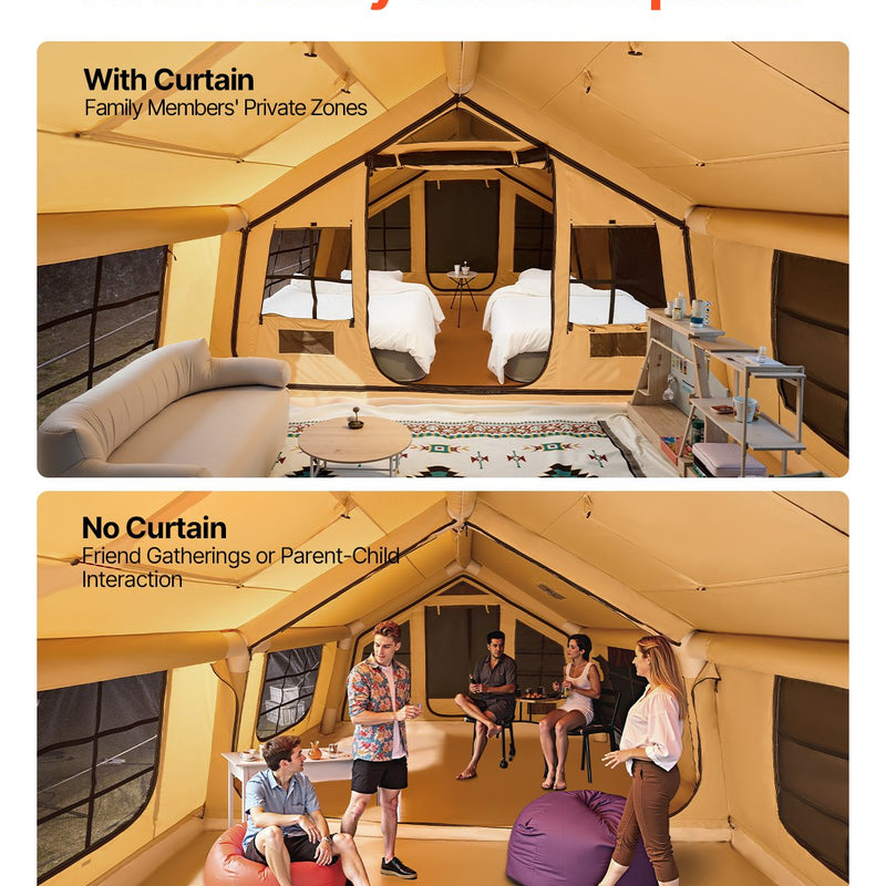 VEVOR piepūšamā telts kempingam 8–12 personām, glampinga telts ar pumpi, viegli uzstādāma