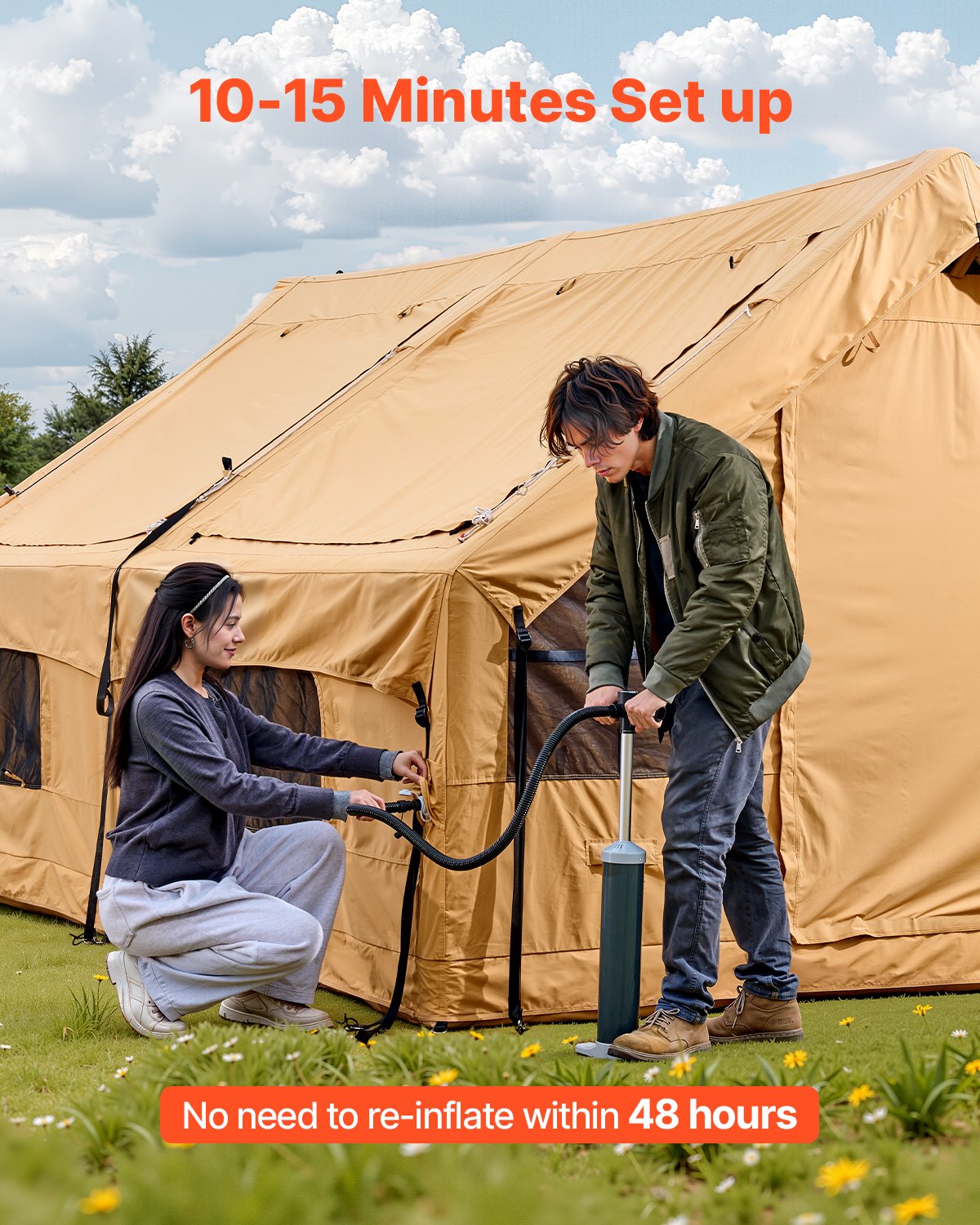 VEVOR piepūšamā telts kempingam 8-12 personām, glampinga telts ar pumpi, viegli uzstādāma
