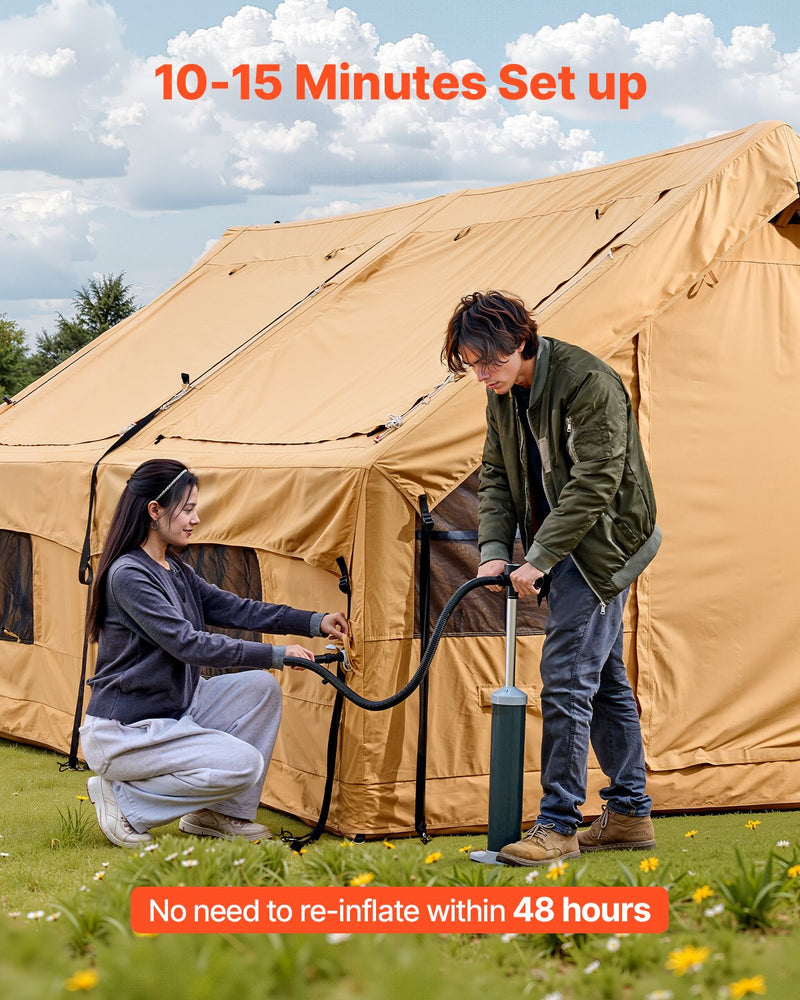 VEVOR piepūšamā telts kempingam 8–12 personām, glampinga telts ar pumpi, viegli uzstādāma