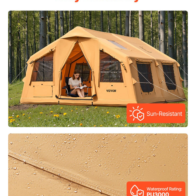 VEVOR piepūšamā telts kempingam 8–12 personām, glampinga telts ar pumpi, viegli uzstādāma