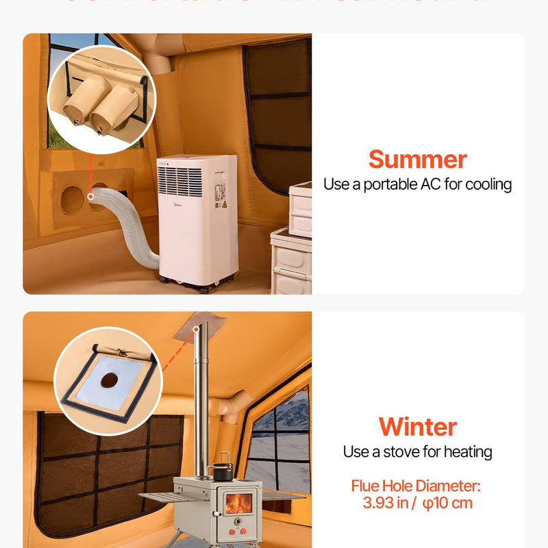 VEVOR piepūšamā telts kempingam 8–12 personām, glampinga telts ar pumpi, viegli uzstādāma