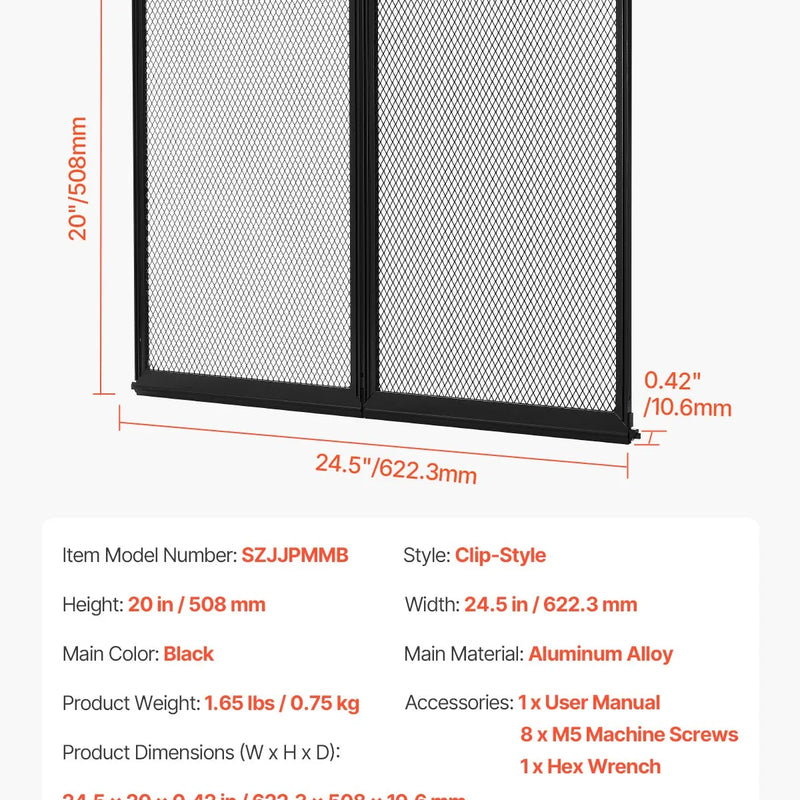 VEVOR kempera durvju aizsargrežģis, 622 × 508 mm, viegli uzstādāms un noņemams, pastiprināts elpojošs aizsargtīkls, alumīnija sakausējuma ieejas durvju aizsargs mājdzīvnieku aizsardzībai, melns