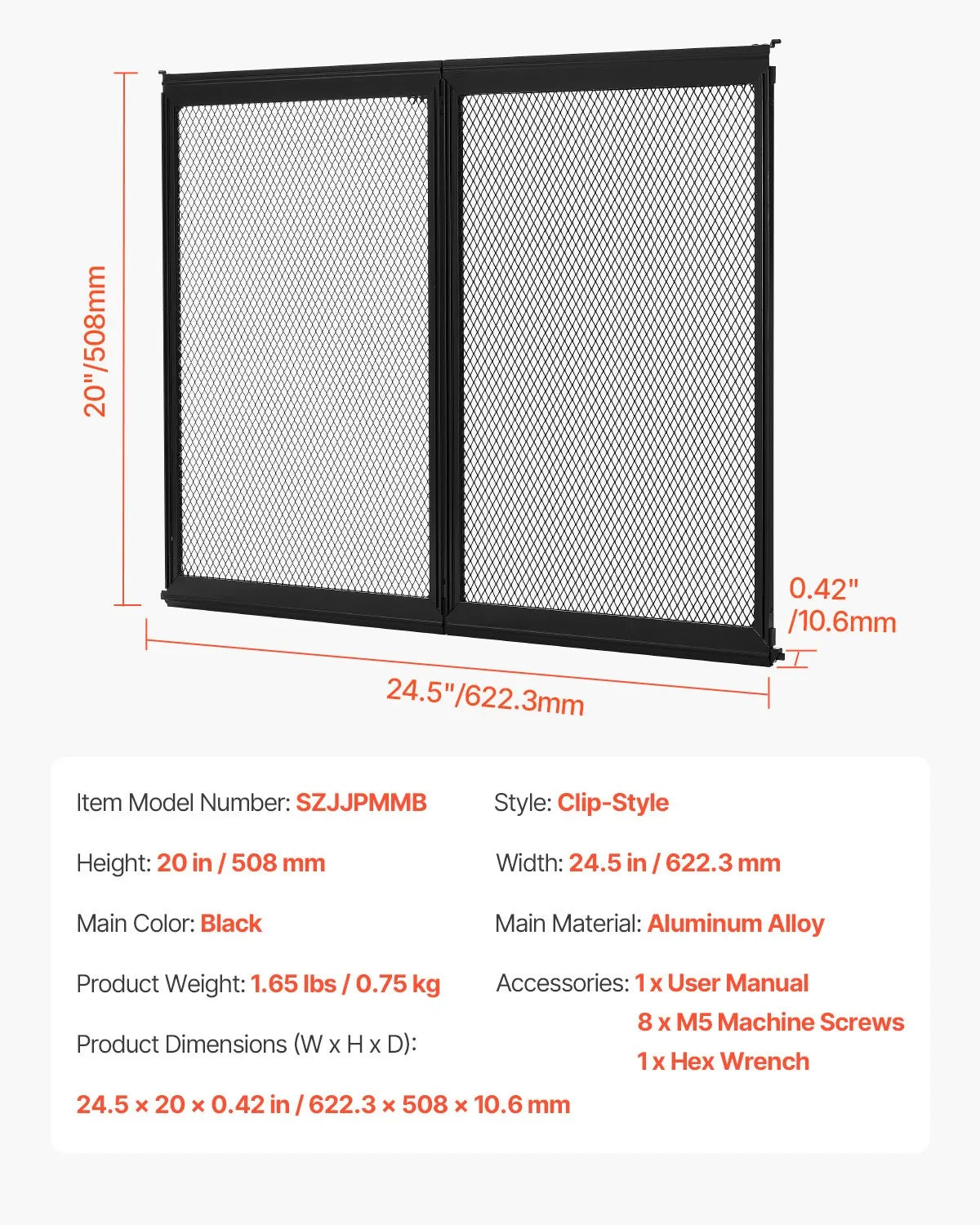 VEVOR Camper Door Screen, 622 × 508 mm, Easy to Install and Remove, Reinforced Breathable Mesh, Aluminium Alloy Entry Door Guard for Pet Protection, Black