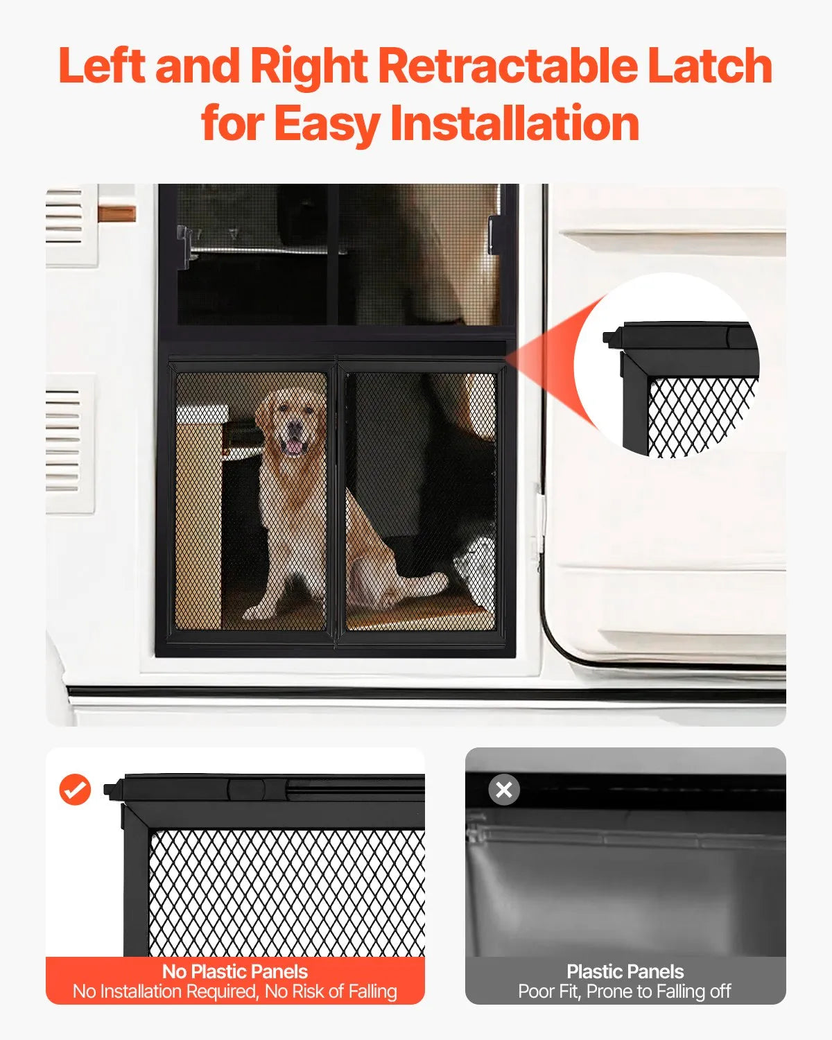 VEVOR Camper Door Screen, 572 × 508 mm, Easy to Install and Remove, Reinforced Breathable Mesh, Aluminium Alloy Entry Door Guard for Pet Protection, Black