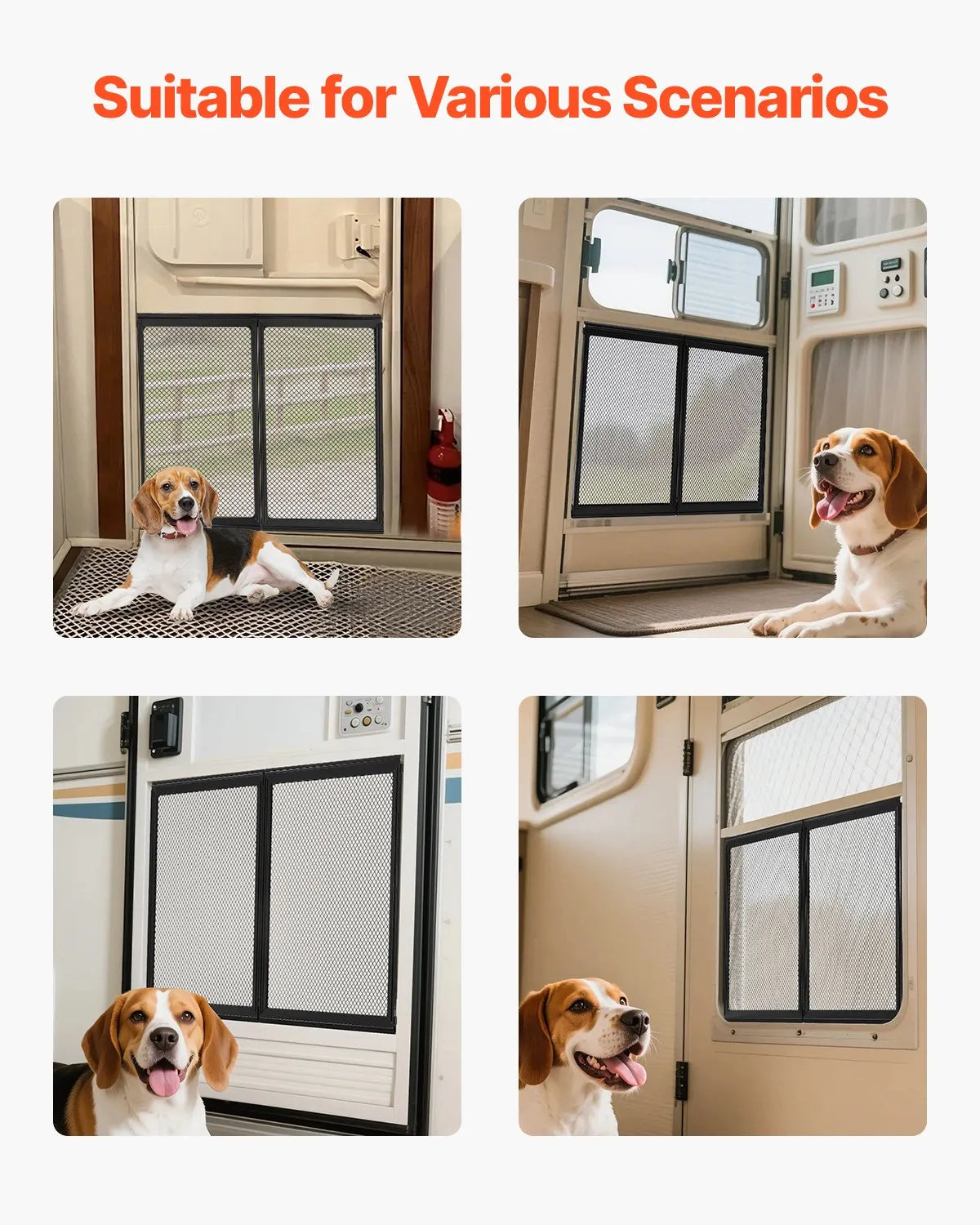 VEVOR Camper Door Screen, 572 × 508 mm, Easy to Install and Remove, Reinforced Breathable Mesh, Aluminium Alloy Entry Door Guard for Pet Protection, Black