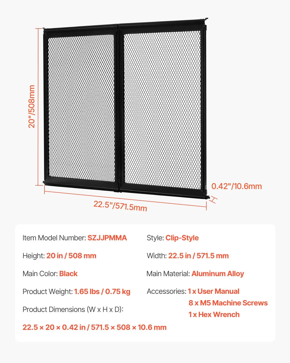 VEVOR Camper Door Screen, 572 × 508 mm, Easy to Install and Remove, Reinforced Breathable Mesh, Aluminium Alloy Entry Door Guard for Pet Protection, Black