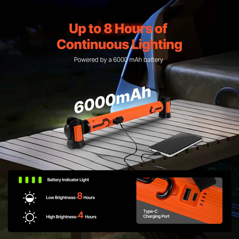 Motora pārsega darba lampa, 1250 lm, 6000 mAh uzlādējama ar magnētu, spilgta LED gaisma, pārnēsājama bezvadu mehāniķa darba lampa auto remontam, pārbaudēm, darbnīcām, garāžām, neatliekamām situācijām un mājas apgaismojumam