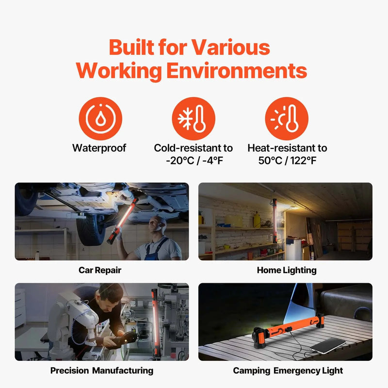 Motora pārsega darba lampa, 1250 lm, 6000 mAh uzlādējama ar magnētu, spilgta LED gaisma, pārnēsājama bezvadu mehāniķa darba lampa auto remontam, pārbaudēm, darbnīcām, garāžām, neatliekamām situācijām un mājas apgaismojumam