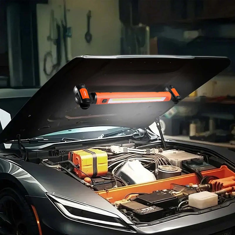 Motora pārsega darba lampa, 1250 lm, 6000 mAh uzlādējama ar magnētu, spilgta LED gaisma, pārnēsājama bezvadu mehāniķa darba lampa auto remontam, pārbaudēm, darbnīcām, garāžām, neatliekamām situācijām un mājas apgaismojumam