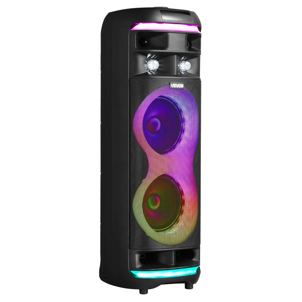 VEVOR 80 W Karaoke System with 8″ Bluetooth Speaker, 2 Wireless Microphones, LED, TWS and Wheels