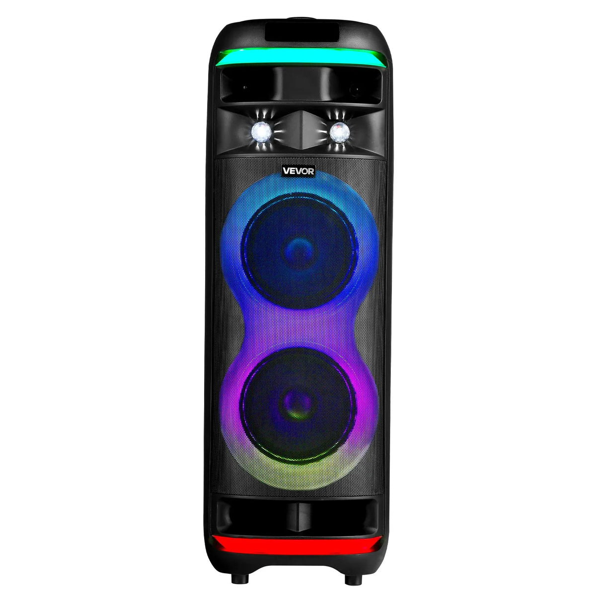 VEVOR 80 W Karaoke System with 8″ Bluetooth Speaker, 2 Wireless Microphones, LED, TWS and Wheels