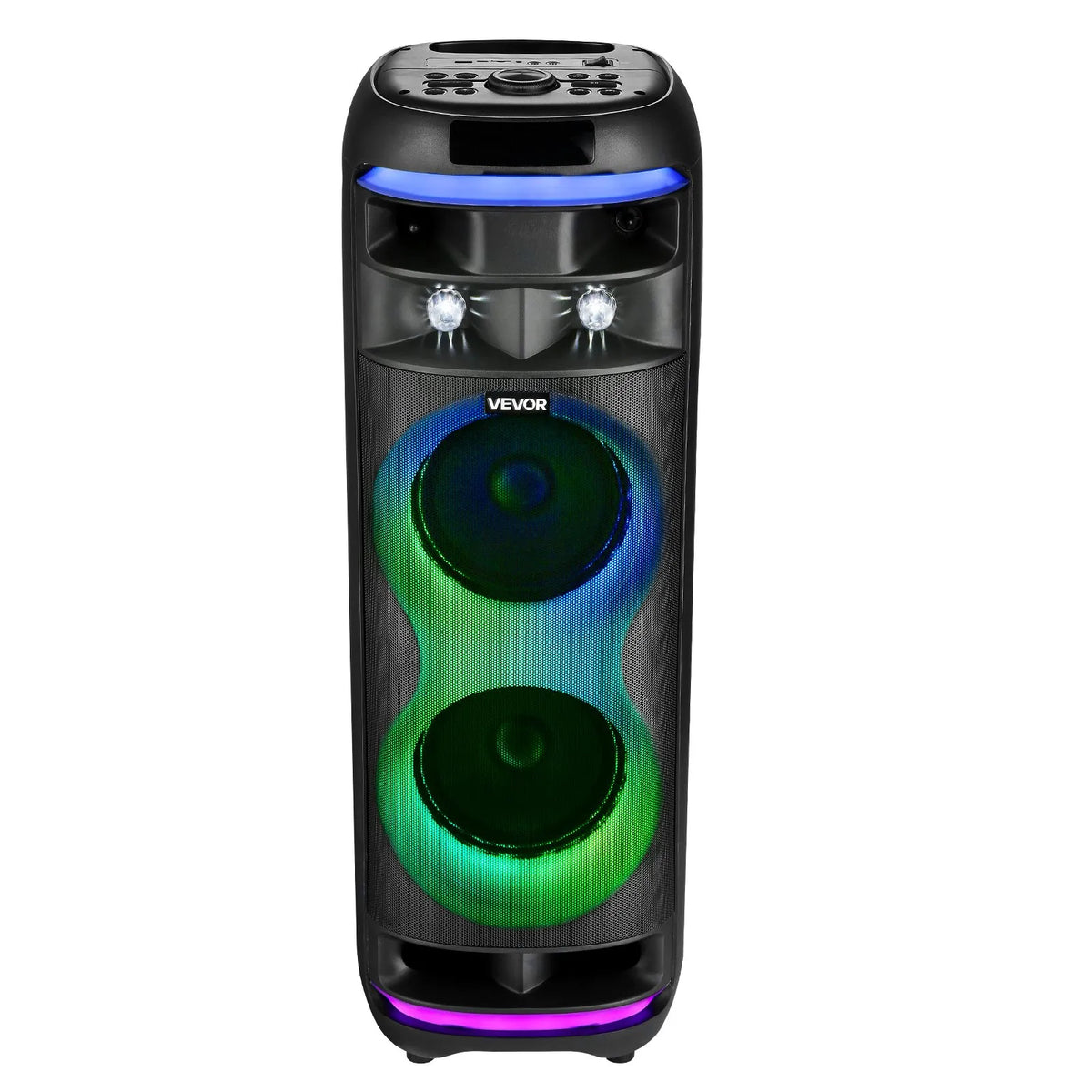 VEVOR 80 W Karaoke System with 8″ Bluetooth Speaker, 2 Wireless Microphones, LED, TWS and Wheels