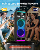 VEVOR karaoke sistēma pieaugušajiem, 80 W, pārnēsājams 8 collu Bluetooth skaļrunis ar 2 bezvadu mikrofonu komplektu, LED apgaismojumu, TWS funkciju un rullīšiem, atbalsta microTF karti, USB un AUX, mājas karaoke ballītēm