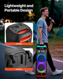VEVOR karaoke sistēma pieaugušajiem, 80 W, pārnēsājams 8 collu Bluetooth skaļrunis ar 2 bezvadu mikrofonu komplektu, LED apgaismojumu, TWS funkciju un rullīšiem, atbalsta microTF karti, USB un AUX, mājas karaoke ballītēm