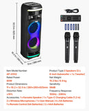 VEVOR karaoke sistēma pieaugušajiem, 80 W, pārnēsājams 8 collu Bluetooth skaļrunis ar 2 bezvadu mikrofonu komplektu, LED apgaismojumu, TWS funkciju un rullīšiem, atbalsta microTF karti, USB un AUX, mājas karaoke ballītēm