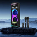 VEVOR karaoke sistēma pieaugušajiem, 80 W, pārnēsājams 8 collu Bluetooth skaļrunis ar 2 bezvadu mikrofonu komplektu, LED apgaismojumu, TWS funkciju un rullīšiem, atbalsta microTF karti, USB un AUX, mājas karaoke ballītēm