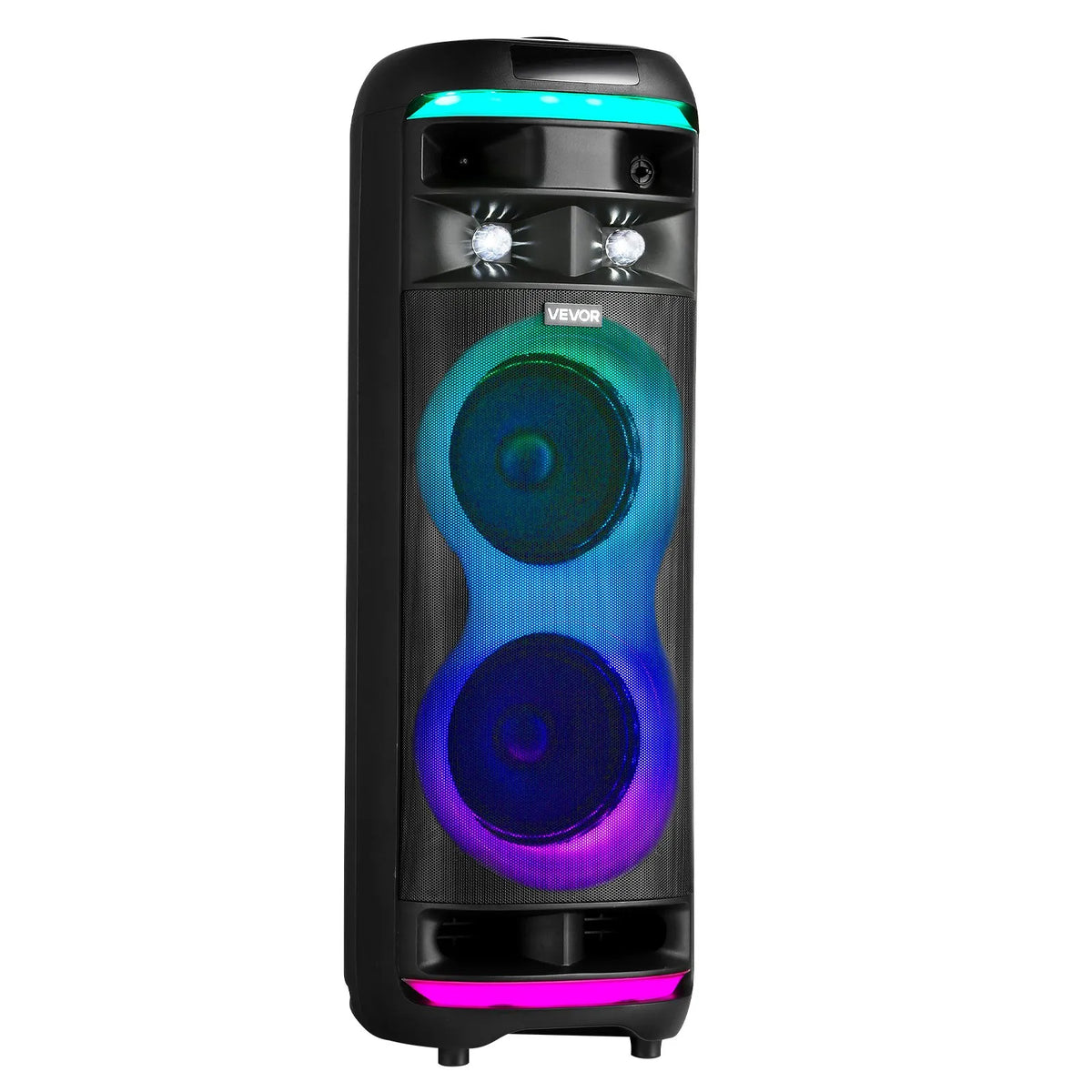 VEVOR 80 W Karaoke System with 8″ Bluetooth Speaker, 2 Wireless Microphones, LED, TWS and Wheels