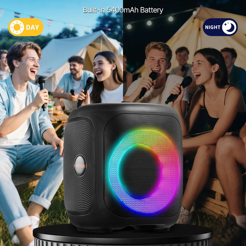 VEVOR karaoke sistēma pieaugušajiem, 15 W, 4'' pārnēsājamais Bluetooth skaļrunis ar 2 bezvadu mikrofoniem, LED apgaismojumu, TWS funkciju un rokturi; atbalsta micro TF karti, USB un AUX, piemērots mājas karaoke ballītēm