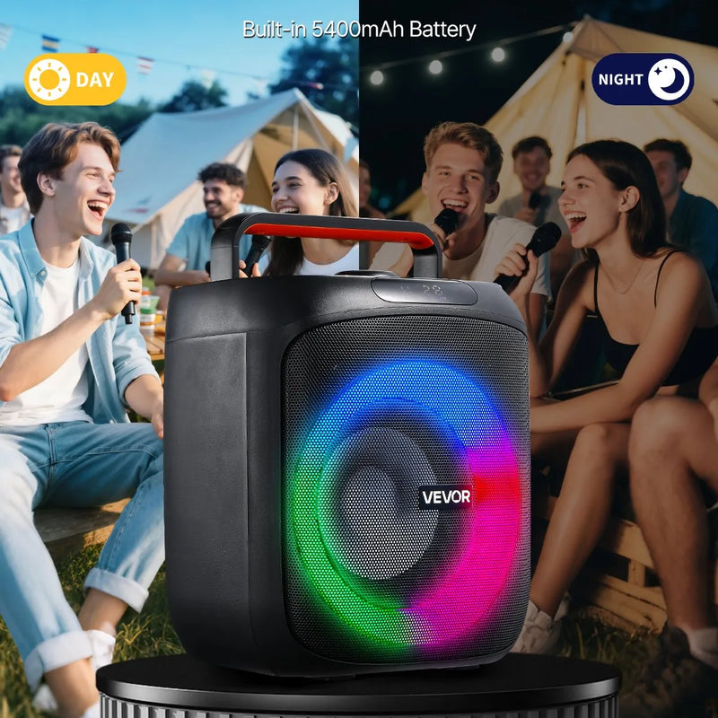 VEVOR karaoke sistēma pieaugušajiem, 30 W, 6.5'' pārnēsājamais Bluetooth skaļrunis ar 2 bezvadu mikrofoniem, LED apgaismojumu, TWS funkciju un rokturi; atbalsta micro TF karti, USB un AUX