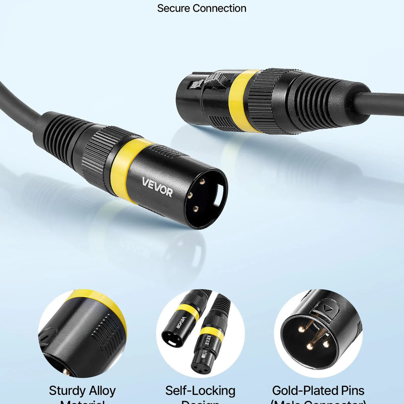 VEVOR XLR kabelis 30,48 m, 2 gab., ekranēts balansēts DMX 3-pin vīriešu–sieviešu mikrofona kabelis ar apzeltītiem kontaktiem, skatuves apgaismojumam, mikrofoniem, pastiprinātājiem, mikseriem un skaļruņu sistēmām