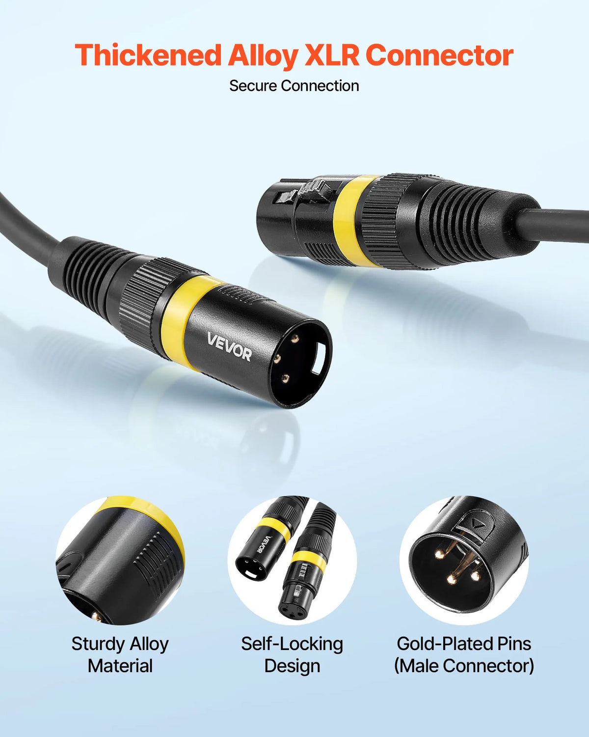 VEVOR XLR Cable 30.48 m, 2 pcs, Shielded Balanced DMX 3-pin with Gold-plated Connectors