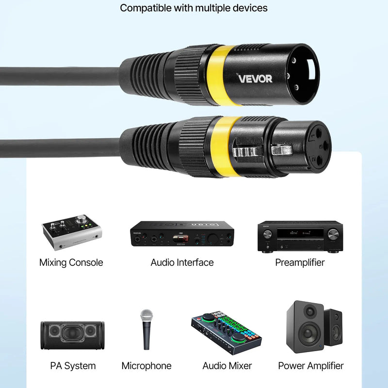 VEVOR XLR kabelis 30,48 m, 2 gab., ekranēts balansēts DMX 3-pin vīriešu–sieviešu mikrofona kabelis ar apzeltītiem kontaktiem, skatuves apgaismojumam, mikrofoniem, pastiprinātājiem, mikseriem un skaļruņu sistēmām