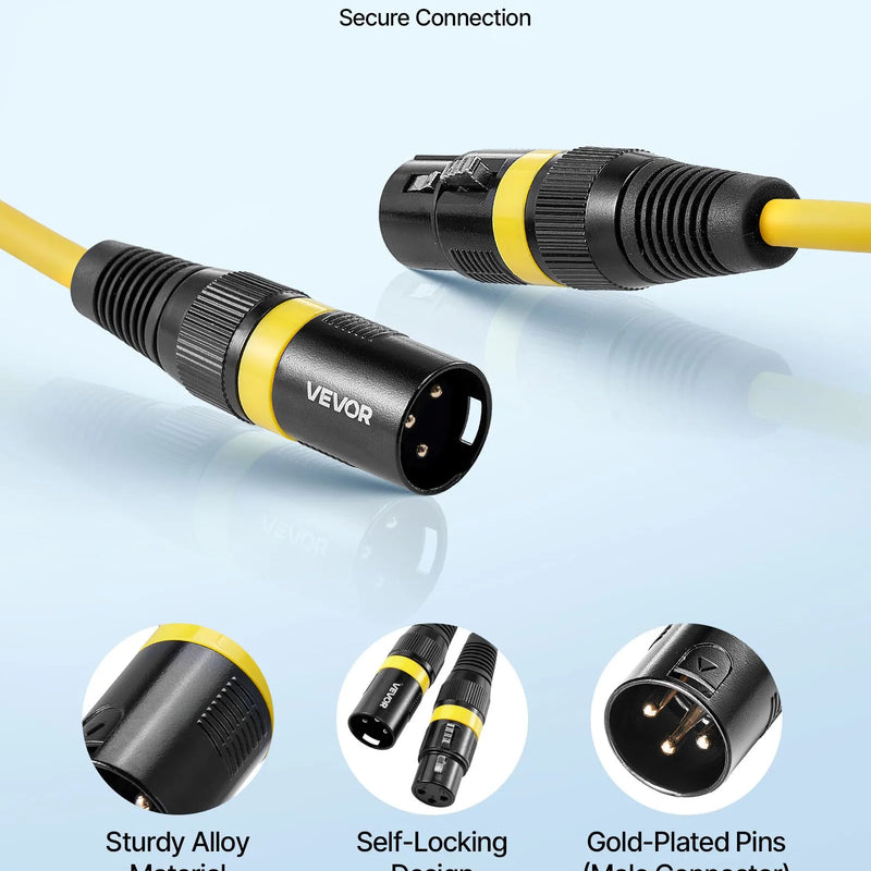 VEVOR 4.57 m XLR kabelis, 6 gab., ekranēti balansētie 3-pin XLR vīriešu–sieviešu mikrofona kabeļi ar zelta pārklājuma savienotājiem, piemēroti skatuves apgaismojumam, mikrofoniem, pastiprinātājiem, mikseriem un skaļruņu sistēmām