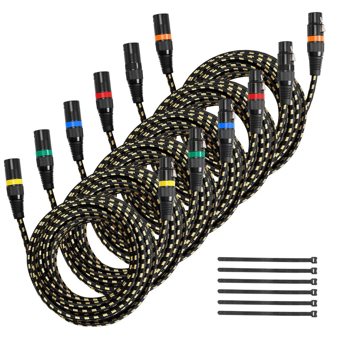 VEVOR XLR Cable 7.62 m, 6 pcs, Shielded Balanced DMX 3-pin with Gold-plated Connectors