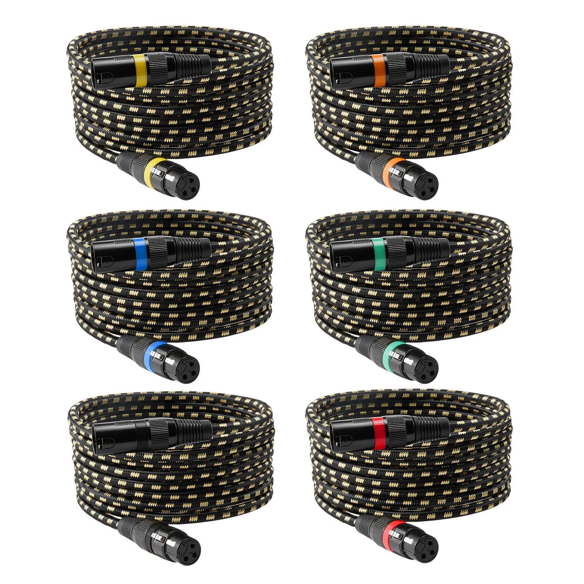 VEVOR XLR Cable 7.62 m, 6 pcs, Shielded Balanced DMX 3-pin with Gold-plated Connectors