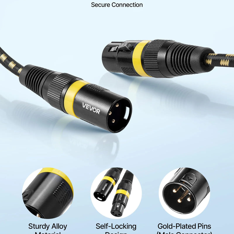 VEVOR XLR kabelis 7,62 m, 6 gab., ekranēts balansētais DMX 3 kontaktu vīriešu–sieviešu mikrofona kabelis ar zeltītiem kontaktiem, piemērots skatuves apgaismojumam, mikrofoniem, pastiprinātājiem, mikseriem un skaļruņu sistēmām