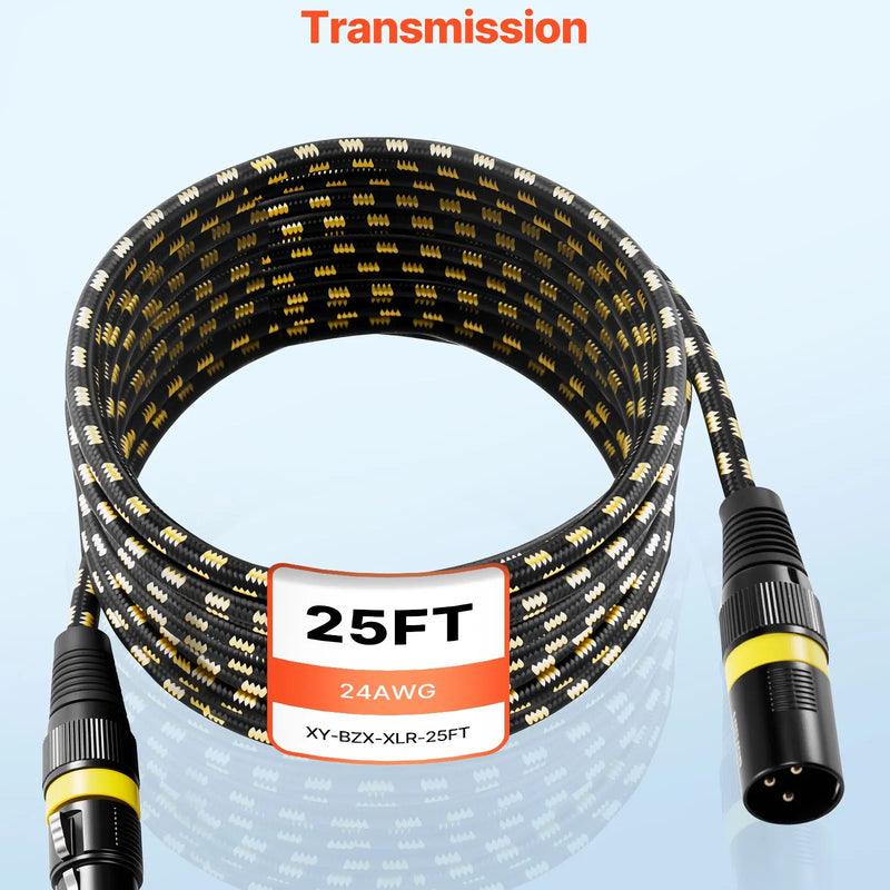 VEVOR XLR kabelis 7,62 m, 6 gab., ekranēts balansētais DMX 3 kontaktu vīriešu–sieviešu mikrofona kabelis ar zeltītiem kontaktiem, piemērots skatuves apgaismojumam, mikrofoniem, pastiprinātājiem, mikseriem un skaļruņu sistēmām