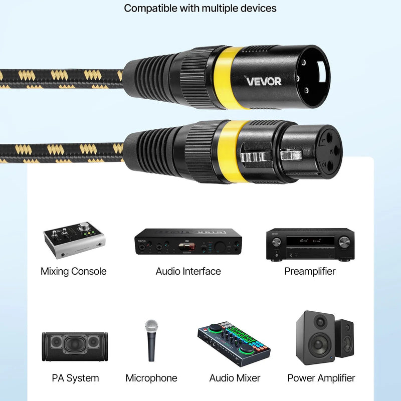 VEVOR XLR kabelis 7,62 m, 6 gab., ekranēts balansētais DMX 3 kontaktu vīriešu–sieviešu mikrofona kabelis ar zeltītiem kontaktiem, piemērots skatuves apgaismojumam, mikrofoniem, pastiprinātājiem, mikseriem un skaļruņu sistēmām