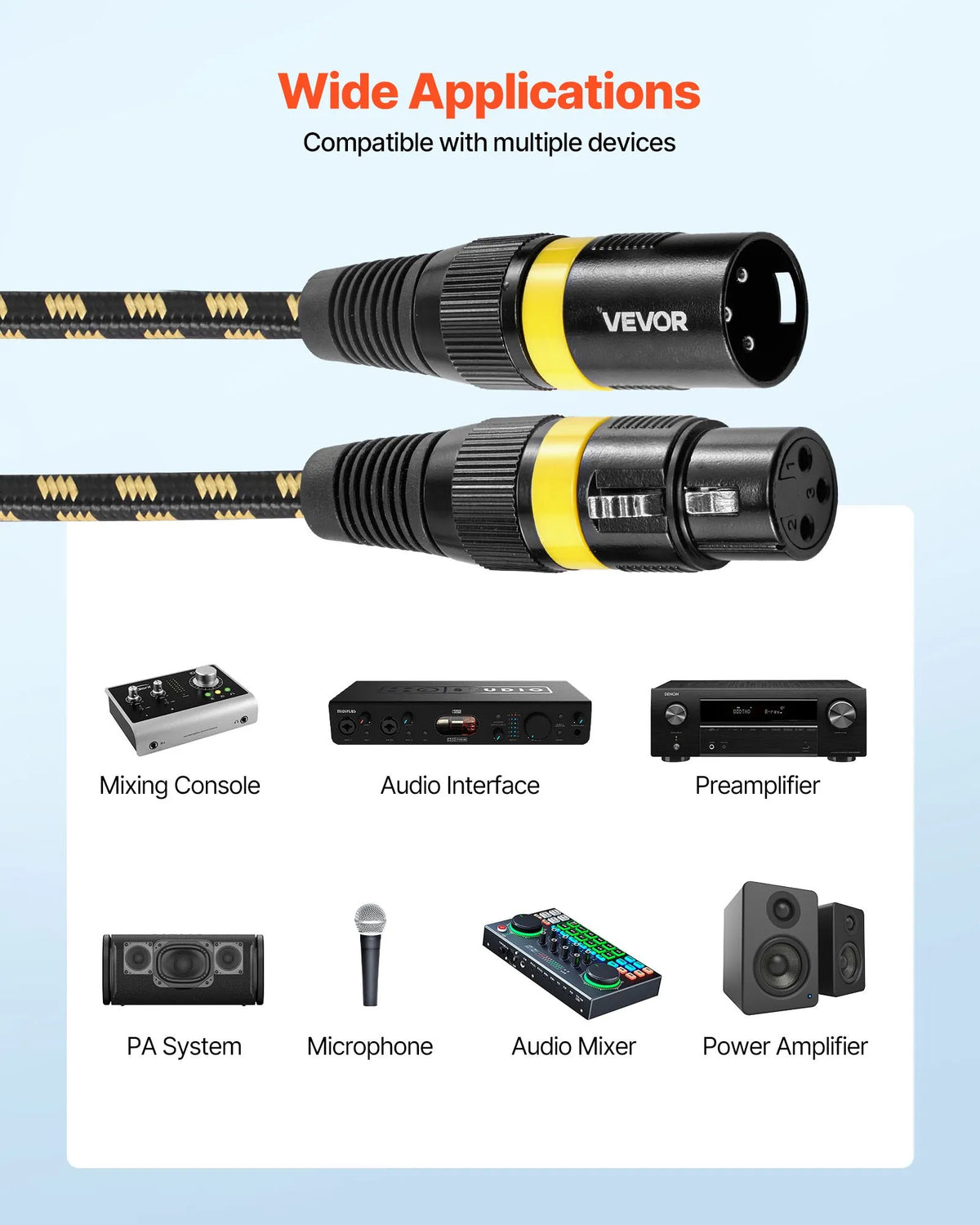 VEVOR XLR Cable 7.62 m, 6 pcs, Shielded Balanced DMX 3-pin with Gold-plated Connectors