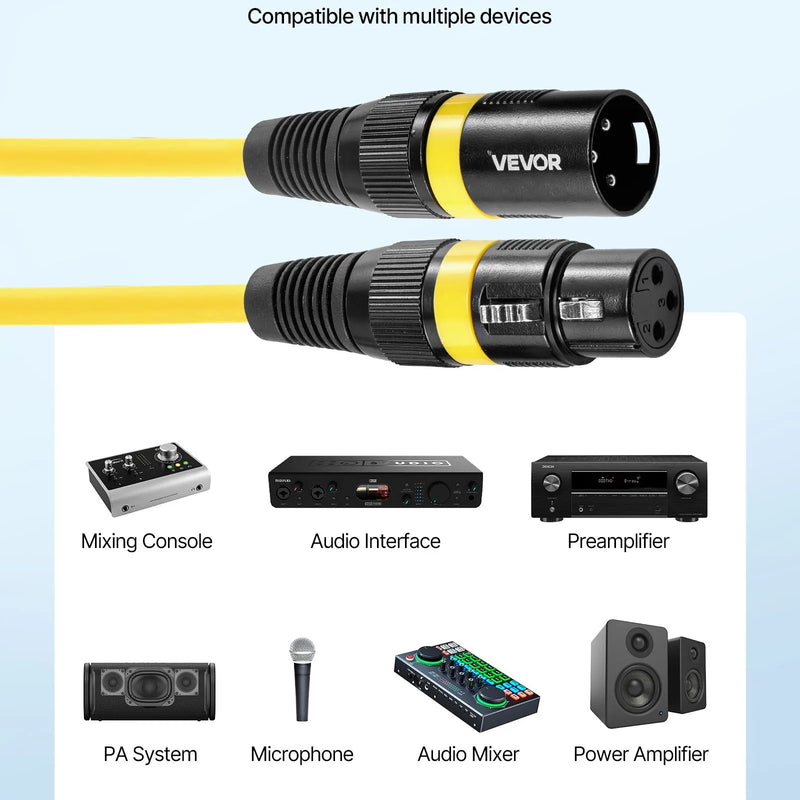 VEVOR XLR kabelis, 7,62 m, 4 gab., ekranēts balansēts DMX savienojums ar 3 kontaktu pozīciju zelta pārklājuma spraudņiem, piemērots mikrofonu, pastiprinātāju, mikseru un skatuves apgaismojuma sistēmām