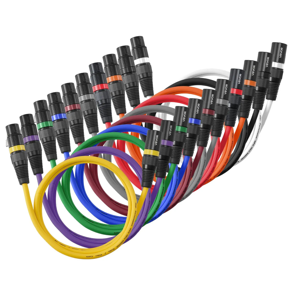 VEVOR XLR Cable 1 m, 10 pcs, Shielded Balanced 3-pin with Gold-plated Contacts