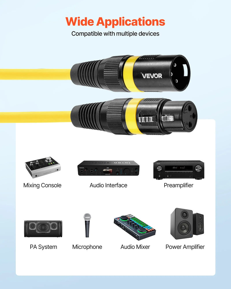 VEVOR 1 m XLR kabelis, 10 gab., ekranēti balansētie 3-pin XLR vīriešu–sieviešu mikrofona kabeļi ar zelta pārklājumu, piemēroti skatuves apgaismojumam, mikrofoniem, pastiprinātājiem, mikseriem un skaļruņu sistēmām