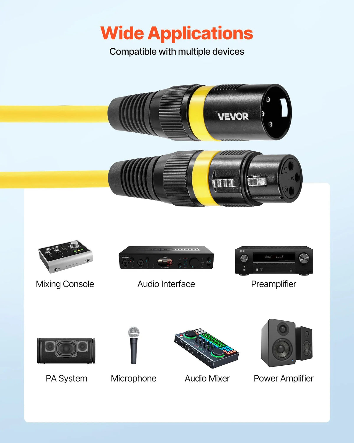 VEVOR XLR Cable 2 m, 10 pcs, Shielded Balanced 3-pin with Gold-plated Contacts