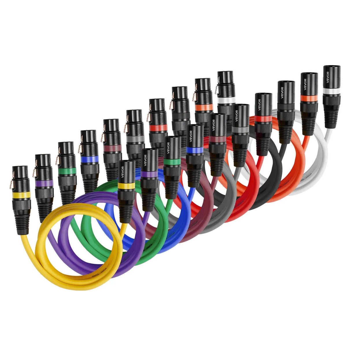 VEVOR XLR Cable 2 m, 10 pcs, Shielded Balanced 3-pin with Gold-plated Contacts