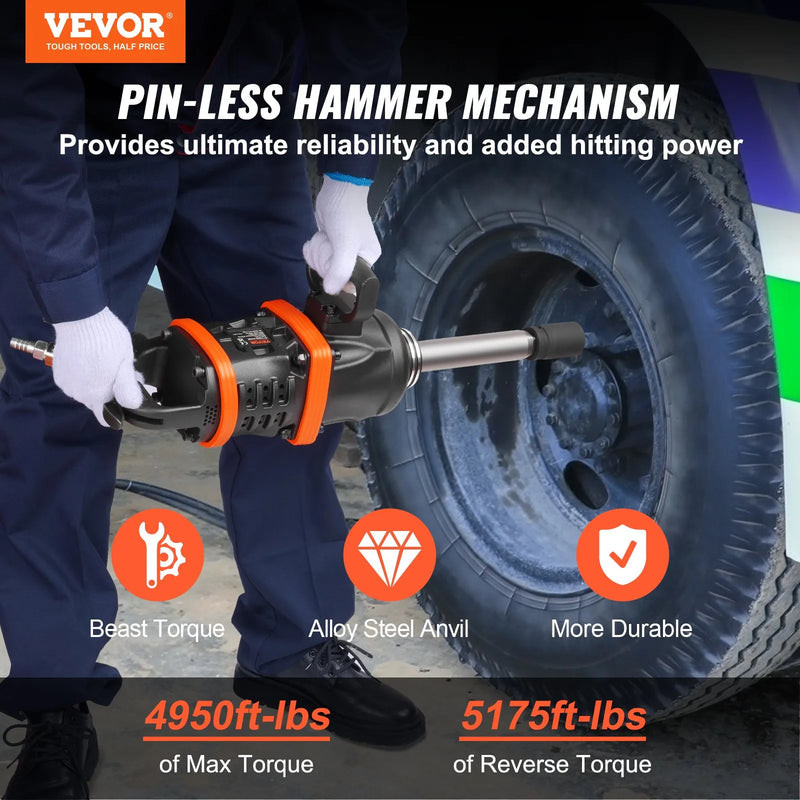 2,5 cm pneimatiskais triecienskrūvgriezis ar līdz pat 7016,37 Nm jaudīgu atskrūvēšanas griezes momentu un 20 cm pagarinātu vārpstu smagās tehnikas, kravas automašīnu un autobusu remontam un apkopei