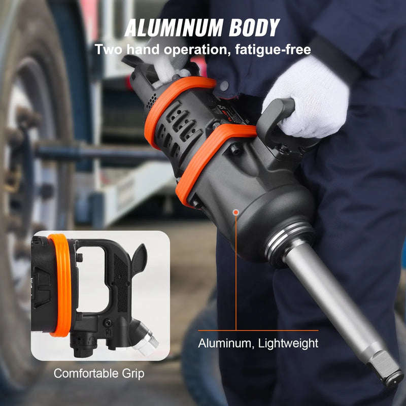 2,5 cm pneimatiskais triecienskrūvgriezis ar līdz pat 7016,37 Nm jaudīgu atskrūvēšanas griezes momentu un 20 cm pagarinātu vārpstu smagās tehnikas, kravas automašīnu un autobusu remontam un apkopei