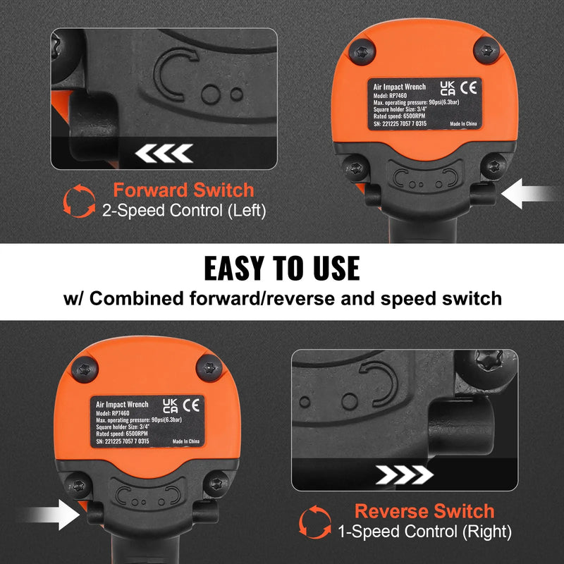 Pneimatiskais triecienskrūvgriezis, 19 mm kvadrātveida uzgriežņa izmērs, līdz pat 2536 Nm atskrūvēšanas griezes momentu, kompozītmateriāla smagā tipa instruments automobiļu remontam un apkopei