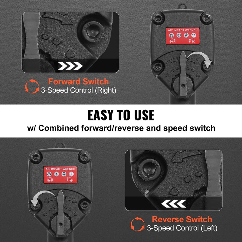 ChatGPT saka: Pneimatiskā trieciatslēga 9,5 mm kvadrātveida piedziņa, 935 Nm atskrūvēšanas griezes moments, darba spiediens 6,2-8,3 bar