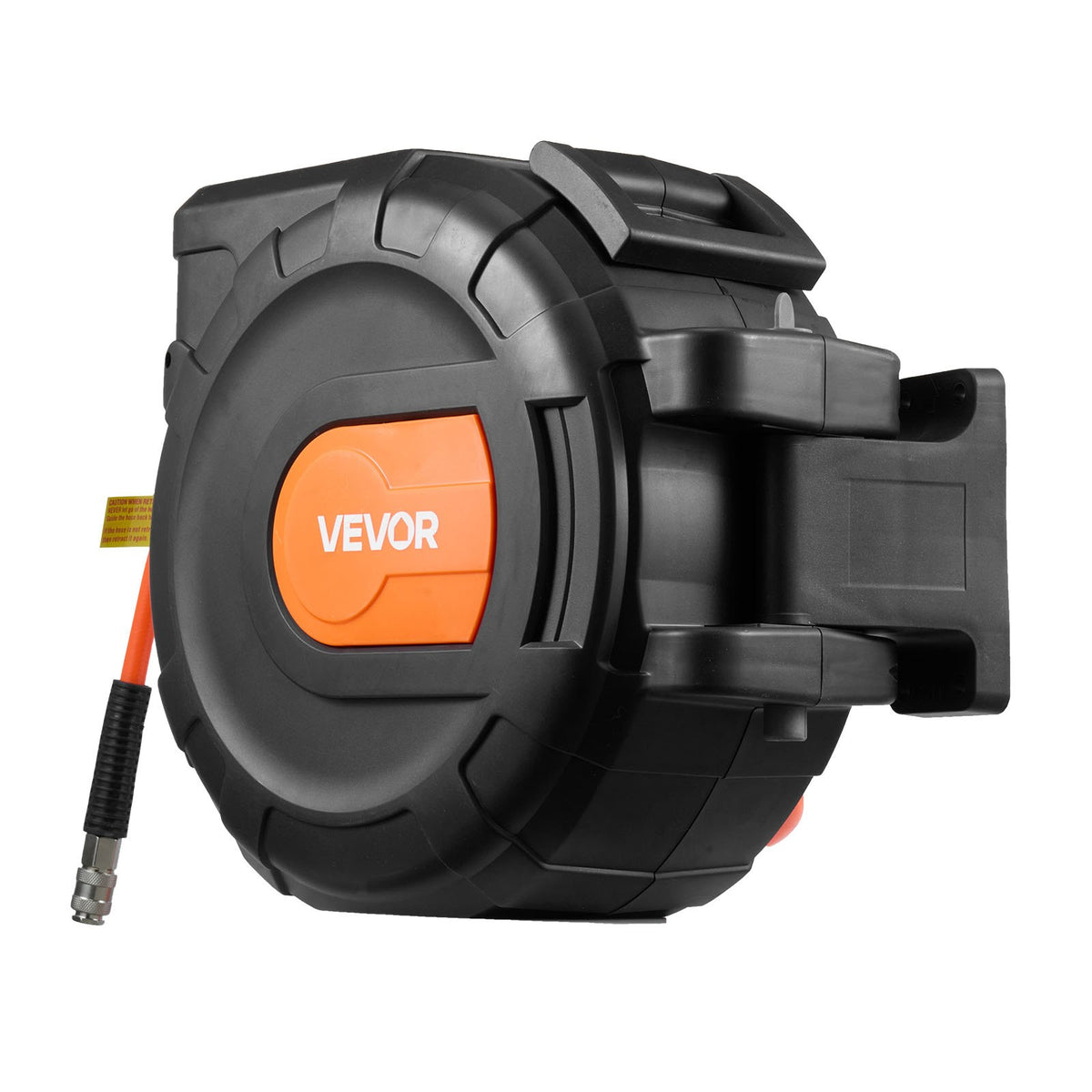 VEVOR izvelkams gaisa šļūtenes ruļļa mehānisms, 30 m × 9,5 mm PVC gaisa šļūtene ar automātisku uztīšanu, līdz 20,7 bar, 2 m pievades šļūtene, 180° grozāms sienas stiprinājums garāžām un darbnīcām