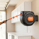 VEVOR izvelkams gaisa šļūtenes ruļļa mehānisms, 30 m × 9,5 mm PVC gaisa šļūtene ar automātisku uztīšanu, līdz 20,7 bar, 2 m pievades šļūtene, 180° grozāms sienas stiprinājums garāžām un darbnīcām